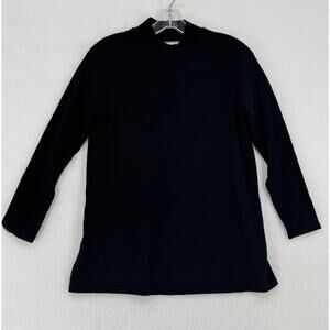 Eileen Fisher Petite Black 100% Cashmere V Back Mock Neck Pullover Sweater Sz PS